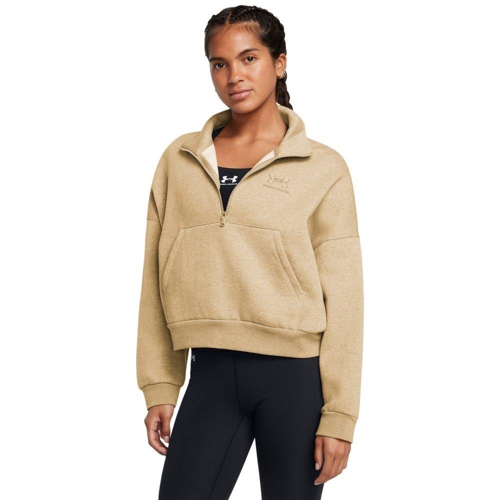 Under Armour Icon Fleece Pullover M Tan Oversized 1/4 Zip Jacket Hiking Gym NWT